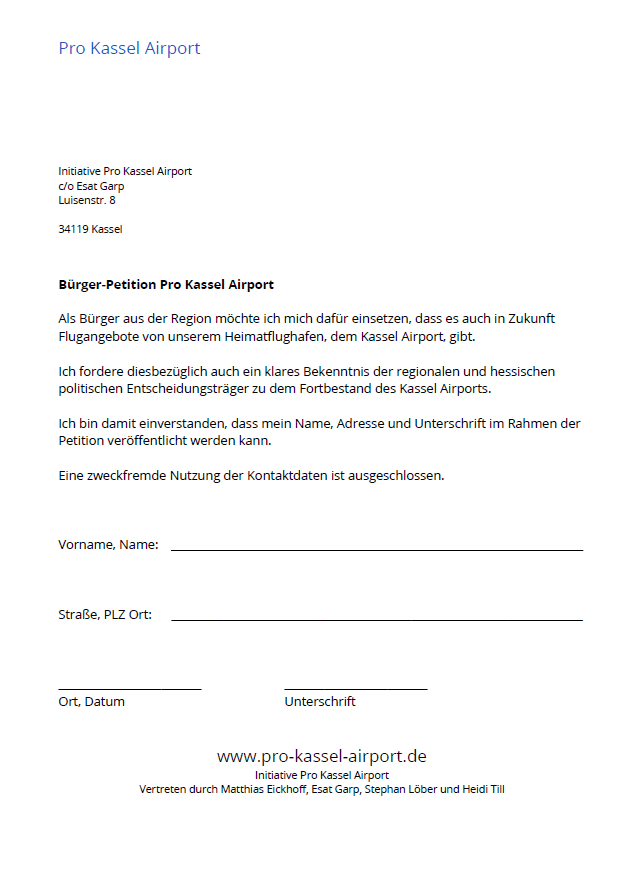 Petition Pro Kassel Airport